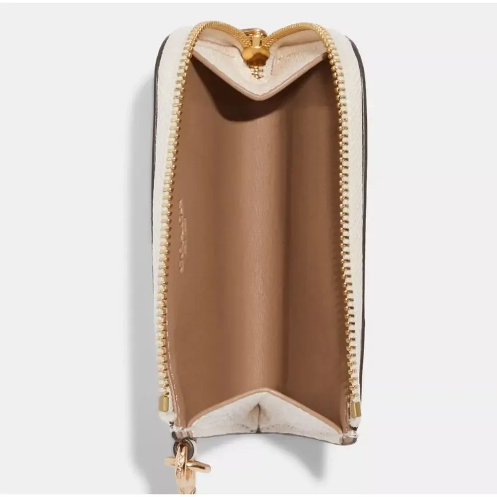 Coach Ivory Leather Zip Card Case with Pink Heart Motif